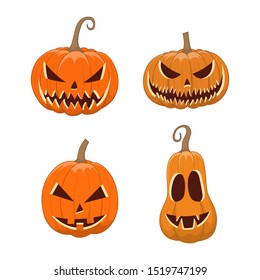 Halloween pumpkin Jack-O-Lantern set. Vector illustration in cartoon style