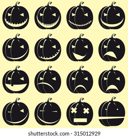 Halloween pumpkin, Jack-o-lantern silhouette set