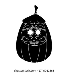 Halloween pumpkin in japanese style, black and white silhouette. Daruma doll pumpkin. For poster, card, flyer for party or thematic event, greetings, home decor. Vector illustration.