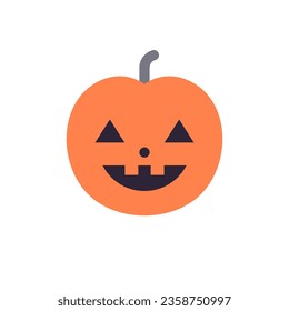 Halloween pumpkin kids carved autumn vegetable character with smile icon vector flat illustration. Cute funny happy orange edible plant with positive face expression eyes mouth October holiday decor
