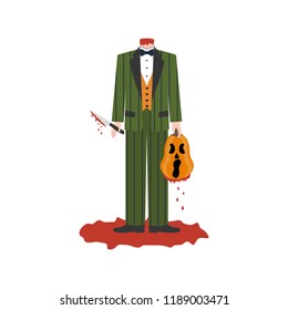 Halloween pumpkin killer on the white background. Vector illustration