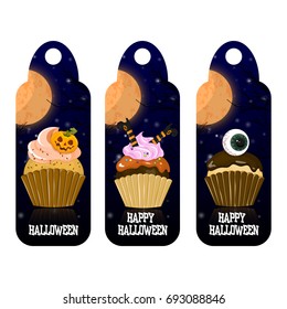 Halloween Pumpkin kit sweet cupcake. Tag for your design . Stock vector.