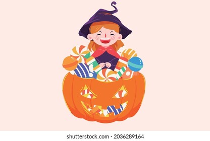 Halloween pumpkin lantern candy illustration holiday magic party event poster