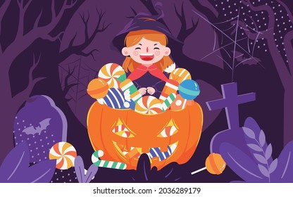 Halloween pumpkin lantern candy illustration holiday magic party event poster