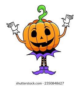 Halloween pumpkin lantern character with evil face, single character isolated on white, Halloween decoration, vector art.
