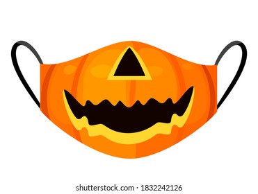 halloween pumpkin lantern medical mask halloween stay at home concept and covid19. vector illustration isolated on white background