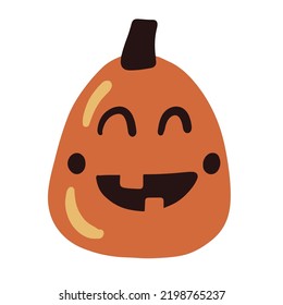 Halloween Pumpkin Lantern Shape, Hand Drawn Cute Jack Lantern Face Silhouette Isolated on White Background. Vector Illustration, Colored Doodle Style.