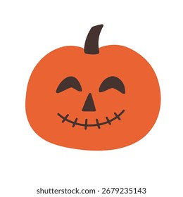 Forma de la linterna de la calabaza de Halloween, silueta linda dibujada a mano de la cara de la linterna de Jack aislada en el fondo blanco. Ilustración vectorial, estilo Doodle de color.