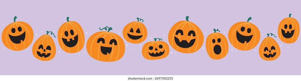 Halloween pumpkin lanterns banner. Vector illustration