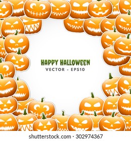 Halloween pumpkin lanterns with faces, place for your text