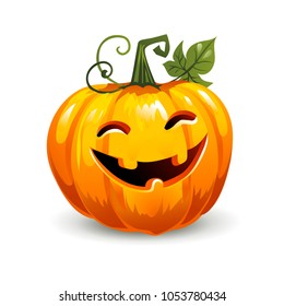 Halloween pumpkin with laughing face. Isolated on white background.
