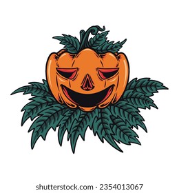 Halloween Pumpkin and Leaf Vector Illustration Character Design