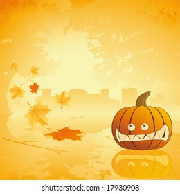 Halloween pumpkin with leafs Abstract holiday background illustration