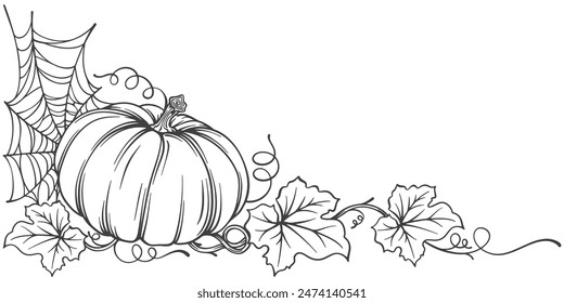 halloween pumpkin with leaves. Pumpkin thanksgiving element vector illustration