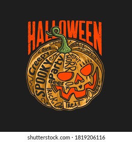halloween pumpkin with lettering illustration vector graphic