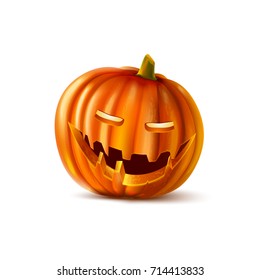 Halloween pumpkin with lighter inside and scary face isolated cartoon vector illustration on white background. Holiday symbol made of vegetable.
