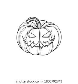 Halloween pumpkin. Line drawing. Black and white illustration. Vector.