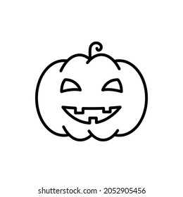 Halloween Pumpkin Line Icon. Scary Jack Lantern for Celebration of 31 October Linear Pictogram. Funny Pumpkin Face for Halloween Decoration Outline Icon. Editable Stroke. Vector Illustration.