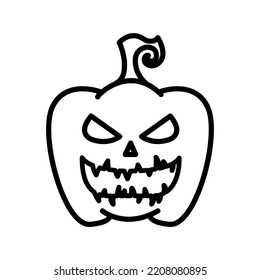 Halloween pumpkin in a linear style. Holiday design element. Doodle pumpkin with faces. sinister smile