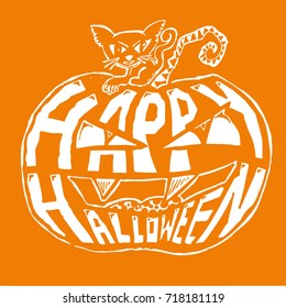 Halloween, pumpkin and little cat on it