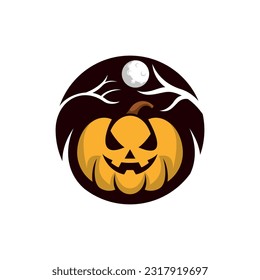 halloween with pumpkin logo design template, Scary Pumpkin Halloween Character logo