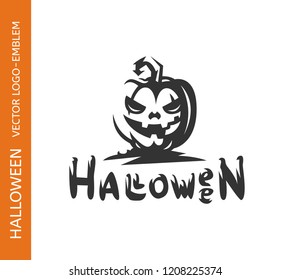 Halloween pumpkin logo - emblem design on white background, vector illustration