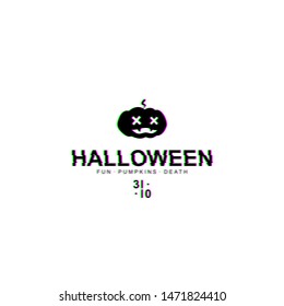 Halloween pumpkin logo with glitch effect. Vector EPS10.