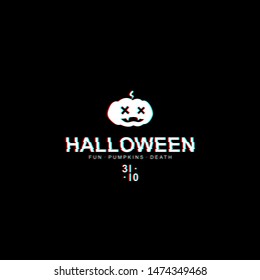 Halloween pumpkin logo with glitch effect. Vector EPS10.