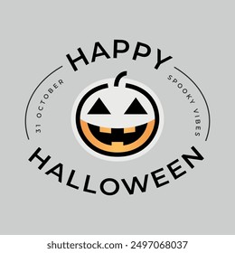 Logotipo de la calabaza de Halloween, cartel. Emblema de Halloween con calabaza de icono. Etiqueta de linterna de calabaza divertida. Diseño Hipster. Estampado para camiseta. Ilustración vectorial