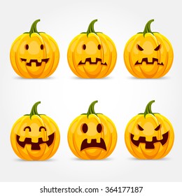 halloween pumpkin making six different funny face expressions