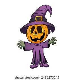 Halloween Pumpkin man with funny facial expression. Vector cartoon character illustration