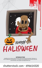 Halloween Pumpkin, man Zombie with boarded up windows