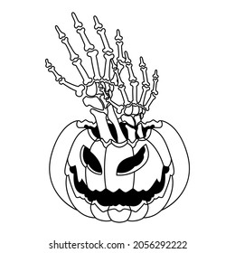 Halloween pumpkin mascot logo with zombie hand