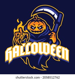 Halloween Pumpkin mascot in sport logo style