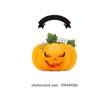 Halloween pumpkin with the mean face. Holiday poster. Vector illustration