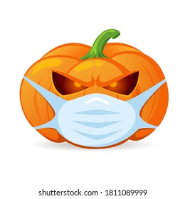 Halloween pumpkin in medical mask. Stop Coronavirus. Covid-19. Stop the global pandemic