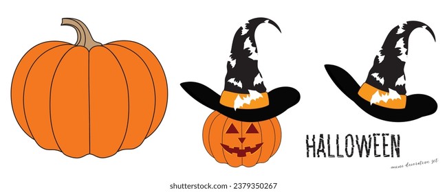 Halloween pumpkin mini decorative set with big pumpkin, the evil, and Halloween hat.