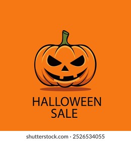 Calabaza de Halloween con una sonrisa traviesa, aislado en un fondo naranja. Perfecto para diseños temáticos de Halloween, gráficos de redes sociales y materiales de marketing.