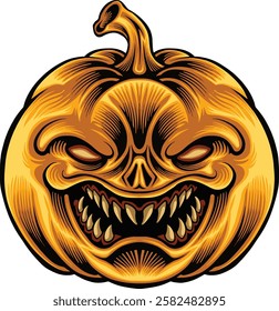 Halloween pumpkin monster with angry face expression ogo illustration