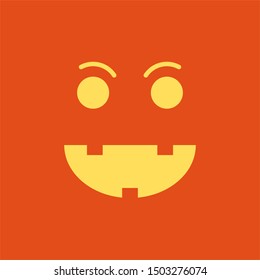 Halloween pumpkin or monster emoji on orange background. Vector illustration