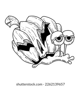Halloween Pumpkin Monster Line Art Vector