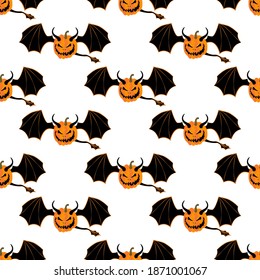 Halloween pumpkin monster seamless pattern on the white background. Vector illustration