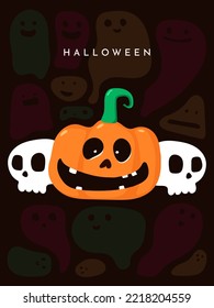 Halloween, pumpkin monster skull and ghost vector illustration 