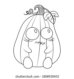 Halloween pumpkin monster vector illustration cartoon isolated on white background. Demon pumpkin halloween coloring page.