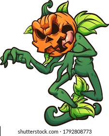 Halloween pumpkin monster walking awkwardly. Vector clip art illustration. All on a single layer. 
