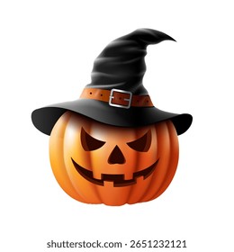 halloween pumpkin monster wearing witch hat. halloween festival decoration clip art design template isolated on the white background vector illustration.