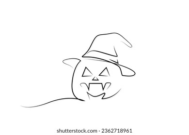 halloween pumpkin monster witch hat holiday line art design
