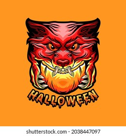 Halloween pumpkin with monster wolf concept design vector 