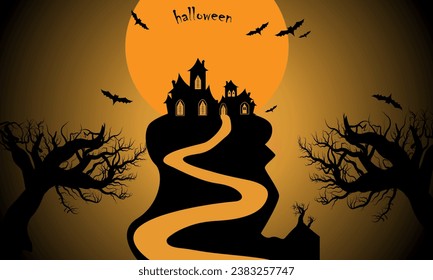 halloween pumpkin moon home tree background vector