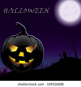 Halloween pumpkin in moonlight. Vector illustration